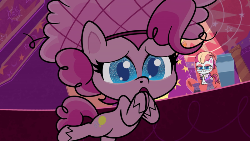 Size: 1920x1080 | Tagged: safe, derpibooru import, screencap, pinkie pie, earth pony, pony, my little pony: pony life, princess probz, spoiler:pony life s01e01, :o, bipedal, female, hooves on mouth, image, open mouth, png, standing, standing on one leg, up close, zesty