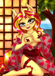 Size: 2000x2760 | Tagged: suggestive, artist:cali luminos, derpibooru import, kimono, anthro, big, breasts, clothes, dress, fanart, female, image, jpeg, nudity