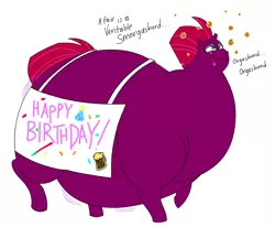 Size: 6638x5463 | Tagged: suggestive, artist:princebluemoon3, derpibooru import, tempest shadow, pony, unicorn, absurd resolution, banner, broken horn, charlotte's web, digital art, drunk, fat, female, gift art, go home you're drunk, happy birthday, horn, image, jpeg, reference, simple background, singing, solo, solo female, tempest blubber, templeton, weight gain, white background