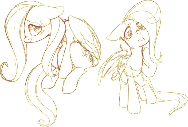 Size: 2048x1387 | Tagged: safe, artist:jessy, fluttershy, pegasus, pony, blushing, cute, female, hair over one eye, image, jpeg, mare, raised hoof, simple background, sitting, sketch, solo, white background, wings