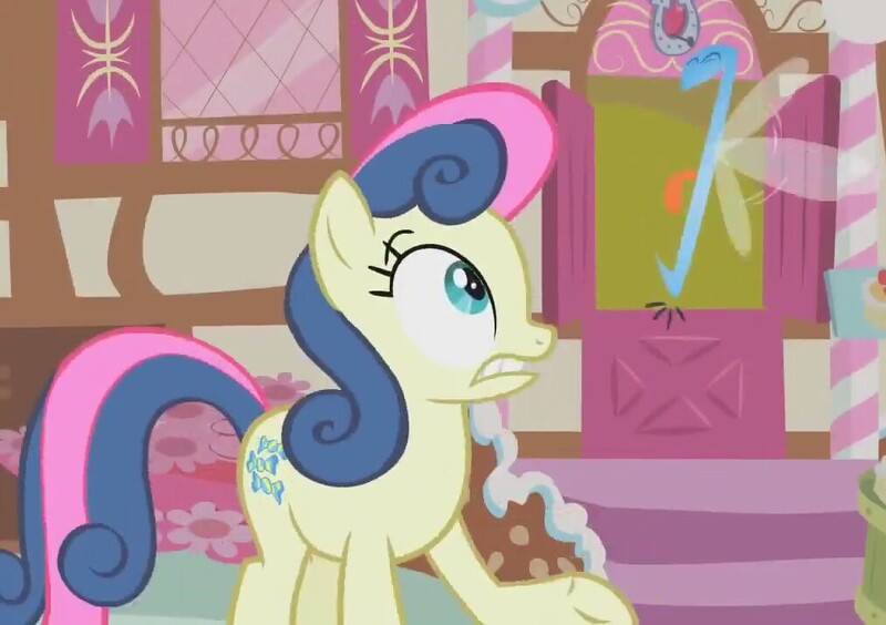 Size: 1014x715 | Tagged: safe, derpibooru import, screencap, bon bon, sweetie drops, parasprite, swarm of the century, cropped, image, jpeg