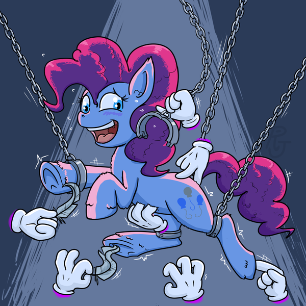 Size: 1000x1000 | Tagged: suggestive, artist:raspberry-joe, derpibooru import, pinkie pie, bondage, chains, female, femsub, image, pinkiesub, png, submissive, tickling