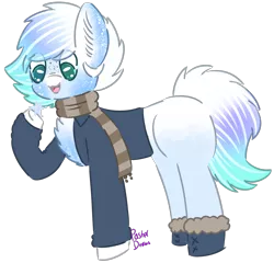 Size: 1706x1636 | Tagged: safe, artist:pasteldraws, derpibooru import, pony, boots, clothes, image, jacket, png, redesign, scarf, shoes, simple background, snow, snowflake, solo, transparent background