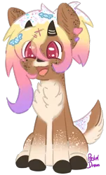 Size: 852x1411 | Tagged: safe, artist:pasteldraws, derpibooru import, deer, pony, candy, fluffy, food, freckles, image, png, redesign, simple background, sitting, solo, sweets, transparent background