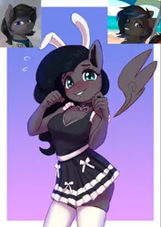 Size: 732x1033 | Tagged: safe, artist:dukevonkessel, artist:mrscroup, artist:trickate, derpibooru import, edit, oc, oc:boreal bloom, anthro, pegasus, adorasexy, bare shoulders, blushing, breasts, bunny ears, cleavage, clothes, cute, daaaaaaaaaaaw, female, floating wings, image, looking at you, maid, necktie, png, rule 63, schrödinger's pantsu, sexy, skirt, smiling, socks, solo, solo female, tanktop, thigh highs, wings