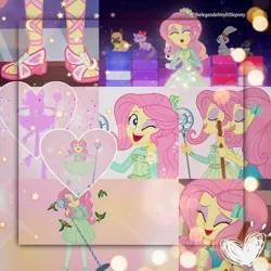 Size: 1080x1080 | Tagged: safe, derpibooru import, edit, edited screencap, editor:thelegendofmylittlepony, screencap, angel bunny, fluttershy, bird, cat, dog, rabbit, equestria girls, equestria girls series, so much more to me, animal, broom, clothes, cute, cutie mark, cutie mark on clothes, female, geode of fauna, hairpin, image, jewelry, jpeg, magical geodes, male, microphone, microphone stand, necklace, one eye closed, open mouth, sandals, shyabetes, singing, smiling, wink