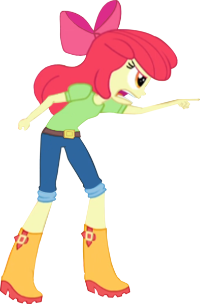 Size: 1312x2000 | Tagged: safe, artist:therandomone95, derpibooru import, edit, edited screencap, screencap, apple bloom, equestria girls, rainbow rocks, angry, apple bloom's bow, belt, boots, bow, clothes, hair bow, image, jeans, pants, png, pointing, shirt, shoes