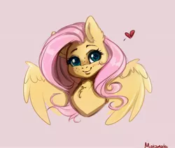 Size: 3015x2560 | Tagged: safe, artist:miokomata, derpibooru import, fluttershy, pegasus, pony, bust, chest fluff, cute, ear fluff, female, freckles, freckleshy, heart, high res, image, jpeg, mare, portrait, shyabetes, solo, spread wings, wings