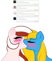 Size: 1280x1500 | Tagged: safe, artist:askoperapony, derpibooru import, oc, oc:internet explorer, oc:opera, pony, blushing, browser ponies, female, image, internet explorer, kissing, lesbian, png