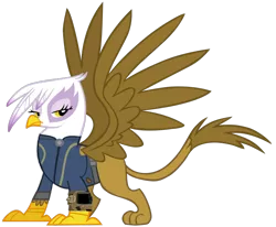 Size: 1024x844 | Tagged: safe, artist:cloudyglow, artist:ponygamer2020, derpibooru import, gilda, gryphon, fallout equestria, absurd resolution, clothes, fallout, female, image, jumpsuit, majestic, pipboy, png, simple background, solo, spread wings, transparent background, vault suit, vector, wings