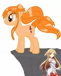 Size: 1080x1350 | Tagged: safe, artist:ponyrefaa, derpibooru import, ponified, earth pony, human, pony, clothes, duo, female, image, jpeg, mare, simple background, sword art online, white background