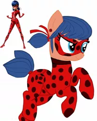 Size: 1080x1350 | Tagged: safe, artist:ponyrefaa, derpibooru import, ponified, earth pony, human, pony, clothes, costume, duo, female, image, jpeg, mare, marinette dupain-cheng, mask, miraculous ladybug, rearing, simple background, white background