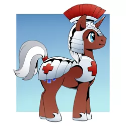 Size: 1355x1350 | Tagged: safe, artist:nynehells, derpibooru import, oc, oc:cinnamon song, unofficial characters only, pony, unicorn, armor, combat medic, female, image, mare, medic, png, royal guard, solo, solo female, trans female, transgender