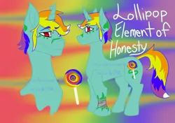 Size: 1700x1200 | Tagged: safe, artist:squirtlesuniverse, derpibooru import, oc, unofficial characters only, pony, unicorn, abstract background, bust, candy, duo, food, horn, image, lollipop, male, png, reference sheet, stallion, unicorn oc