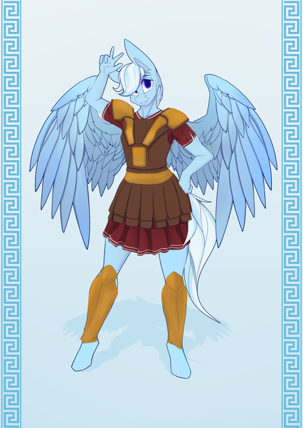 Size: 2700x3800 | Tagged: safe, artist:chapaevv, derpibooru import, oc, oc:swift justice, anthro, armor, clothes, greek, greek clothes, image, looking at you, male, male solo, png, solo, wings