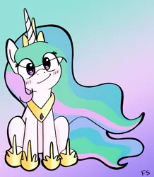 Size: 1885x2160 | Tagged: safe, artist:dark shadow, derpibooru import, princess celestia, alicorn, pony, blushing, closed mouth, cute, cutelestia, eyes visible through hair, female, horn, image, jewelry, looking at you, mare, open eyes, png, regalia, smiling, smiling at you, solo, wings