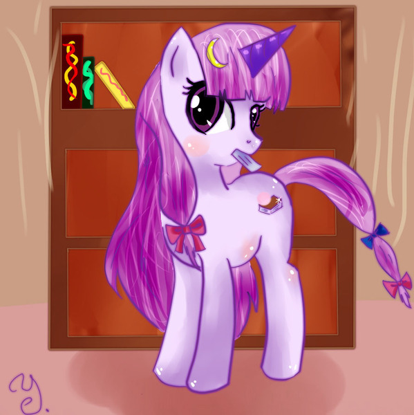 Size: 893x894 | Tagged: artist needed, safe, derpibooru import, ponified, pony, unicorn, book, crossover, female, image, jpeg, library, mare, patchouli knowledge, touhou