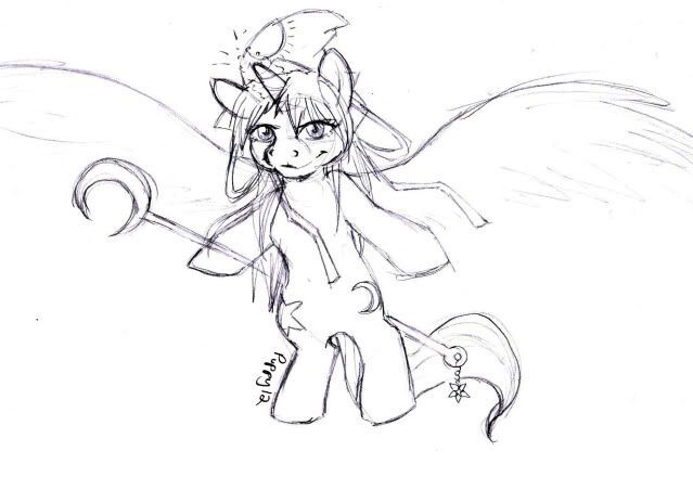 Size: 639x440 | Tagged: safe, artist:puppy12, derpibooru import, ponified, pony, female, image, jpeg, mare, mima, monochrome, solo, touhou, traditional art