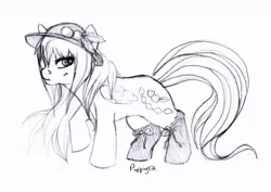 Size: 640x454 | Tagged: safe, artist:puppy12, derpibooru import, ponified, pony, crossover, female, hat, hinanai tenshi, image, jpeg, mare, monochrome, solo, touhou, traditional art