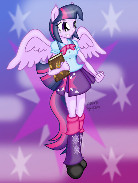 Size: 1024x1363 | Tagged: safe, artist:cazra, derpibooru import, twilight sparkle, twilight sparkle (alicorn), alicorn, equestria girls, book, clothes, female, image, jpeg, ponied up, skirt, solo, style emulation, touhou, zun