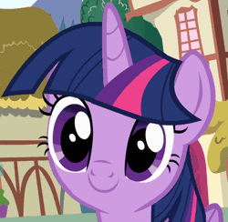 Size: 391x382 | Tagged: safe, derpibooru import, screencap, twilight sparkle, twilight sparkle (alicorn), alicorn, pony, pinkie pride, awww, close-up, cropped, cute, female, gif, image, looking at you, mare, non-animated gif, smiling, solo, twiabetes