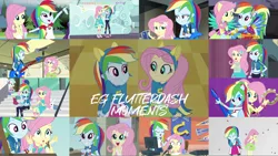 Size: 1974x1112 | Tagged: safe, derpibooru import, edit, edited screencap, editor:quoterific, screencap, angel bunny, bon bon, fluttershy, lyra heartstrings, rainbow dash, sweetie drops, rabbit, a queen of clubs, equestria girls, equestria girls (movie), equestria girls series, fluttershy's butterflies, legend of everfree, mirror magic, rainbow rocks, rollercoaster of friendship, shake your tail, stressed in show, spoiler:eqg specials, animal, blushing, camp everfree outfits, clothes, cutie mark, cutie mark on clothes, duo, duo female, electric guitar, equestria land, eyes closed, female, flutterdash, fluttershy's butterflies: rainbow dash, geode of fauna, geode of super speed, guitar, hairpin, helping twilight win the crown, hoodie, image, jewelry, lesbian, magical geodes, male, musical instrument, necklace, open mouth, png, ponied up, sandals, shipping, shoes, smiling, sneakers, tambourine, wings