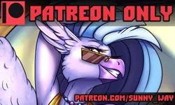 Size: 1200x718 | Tagged: safe, artist:sunny way, derpibooru import, silverstream, anthro, hippogriff, art, artwork, cute, digital art, erotic, exclusive, fanart, feather, female, image, mlp fim, my little pony, patreon, patreon exclusive, patreon logo, pinup, png, smiling, solo, sunglasses, wings