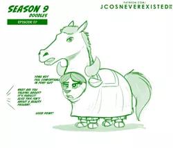 Size: 1024x878 | Tagged: safe, artist:jcosneverexisted, derpibooru import, yona, horse, yak, she's all yak, clothes, costume, dialogue, female, image, jpeg, offscreen character, season 9 doodles