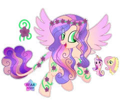 Size: 2022x1674 | Tagged: safe, artist:starflightsparkleyt, derpibooru import, fluttershy, princess cadance, oc, pegasus, pony, floral head wreath, flower, image, magical lesbian spawn, offspring, parent:fluttershy, parent:princess cadance, parents:flutterdance, png