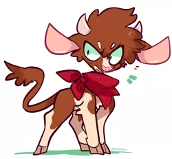 Size: 1347x1245 | Tagged: safe, artist:hoshmyposhes, derpibooru import, arizona cow, cow, them's fightin' herds, arizona cow is not amused, bandana, big ears, bust, cloven hooves, community related, cute, frown, furrowed brow, horns, image, looking sideways, png, shrunken pupils