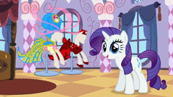Size: 1920x1080 | Tagged: safe, artist:blackgryph0n, derpibooru import, rarity, tom, pony, unicorn, animated, bed, blinking, cargo ship, carousel boutique, clothes, dress, falling, female, gritted teeth, heart, heartbreak, here comes tom, image, jumping, looking at you, mannequin, mare, picture frame, raised hoof, raritom, rarity is not amused, rarity's bedroom, rhyming, rock, rockcon, shipping, shipping denied, show accurate, smiling, startled, tabitha st. germain, talking, unamused, webm, youtube link