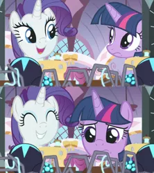 Size: 1280x1440 | Tagged: safe, derpibooru import, screencap, rarity, twilight sparkle, twilight sparkle (alicorn), alicorn, pony, spider, star spider, unicorn, the last problem, female, image, mare, png, sewing