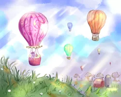 Size: 5000x4000 | Tagged: safe, artist:nedemai, derpibooru import, spike, twilight sparkle, air balloon, balloon, floating, image, jpeg, scenery