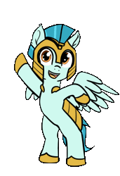 Size: 670x978 | Tagged: safe, alternate version, artist:neuro, guardian angel (character), pegasus, pony, animated, armor, bipedal, dancing, female, gif, guardsmare, helmet, hoof shoes, image, looking at you, mare, open mouth, royal guard, solo, spread wings, wings