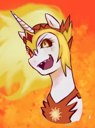 Size: 1772x2376 | Tagged: safe, artist:poofindi, derpibooru import, daybreaker, alicorn, evil grin, grin, image, jpeg, smiling