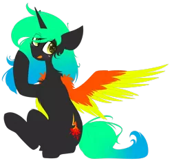 Size: 2529x2371 | Tagged: safe, artist:mediasmile666, derpibooru import, oc, unofficial characters only, alicorn, pony, alicorn oc, gradient mane, gradient tail, horn, image, png, simple background, sitting, solo, spread wings, tongue out, transparent background, two toned wings, wings