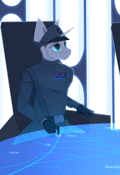 Size: 2600x3800 | Tagged: safe, artist:chapaevv, derpibooru import, oc, unofficial characters only, anthro, unicorn, clothes, crossover, image, png, sitting, solo, star wars, uniform