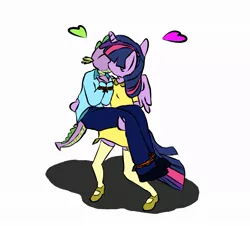 Size: 983x889 | Tagged: suggestive, anonymous artist, derpibooru import, spike, twilight sparkle, twilight sparkle (alicorn), alicorn, anthro, dragon, pony, bondage, bridal carry, carrying, clothes, derpibooru exclusive, dress, female, image, jpeg, kissing, male, mare, mary janes, older, older spike, pants, romantic, shipping, shoes, simple background, skirt, spikesub, straight, tied up, twidom, twispike, white background