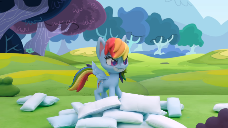 Size: 1920x1080 | Tagged: safe, derpibooru import, screencap, rainbow dash, pony, my little pony: pony life, my little pony: stop motion short, pillow fight (short), image, png, solo, stop motion