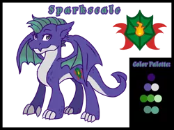 Size: 1280x960 | Tagged: safe, artist:eeveewhite97, derpibooru import, oc, oc:sparkscale, dracony, hybrid, claw hooves, dragon wings, fangs, image, interspecies offspring, male, offspring, parent:rarity, parent:spike, parents:sparity, png, reference sheet, solo, wings