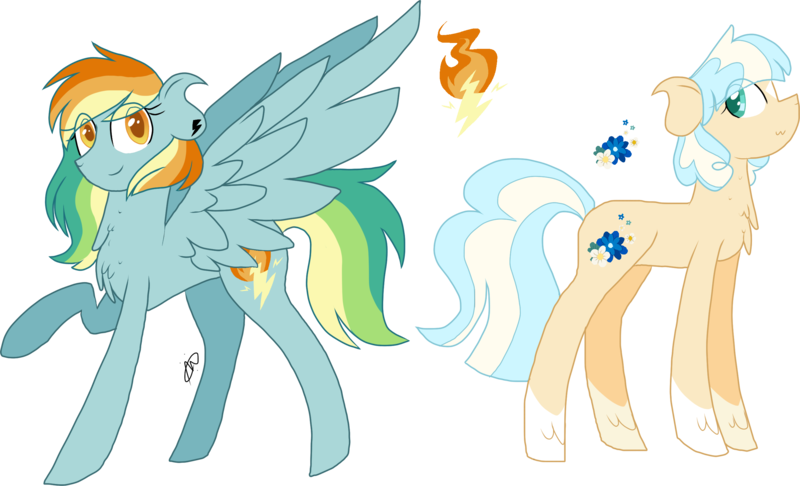 Size: 2718x1652 | Tagged: safe, artist:gallantserver, derpibooru import, oc, oc:fervor flame, oc:lilibet bluebell, unofficial characters only, earth pony, pegasus, pony, female, image, magical lesbian spawn, mare, offspring, parent:applejack, parent:coco pommel, parent:rainbow dash, parent:spitfire, parents:spitdash, png, simple background, transparent background