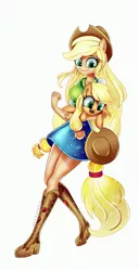 Size: 2089x4096 | Tagged: safe, artist:opal_radiance, derpibooru import, applejack, earth pony, pony, equestria girls, applejack's hat, boots, clothes, cowboy boots, cowboy hat, duo, female, freckles, hat, hoof hold, hug, image, jpeg, mare, open mouth, ponied up, self paradox, self ponidox, shirt, shoes, simple background, skirt, white background