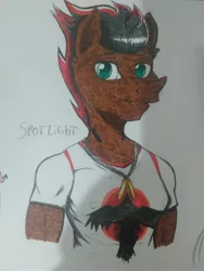 Size: 3120x4160 | Tagged: safe, artist:ianmata1998, derpibooru import, oc, oc:spot light, anthro, earth pony, color, cute, image, jpeg, male, muscles, traditional art