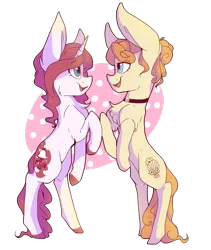 Size: 2250x2666 | Tagged: safe, artist:cookietasticx3, derpibooru import, oc, unofficial characters only, earth pony, pony, unicorn, chest fluff, choker, colored hooves, duo, earth pony oc, horn, image, open mouth, png, rearing, simple background, smiling, solo, transparent background, unicorn oc