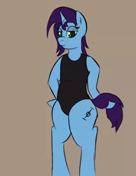 Size: 1400x1800 | Tagged: suggestive, artist:firestarter, derpibooru import, oc, unofficial characters only, pony, unicorn, bedroom eyes, black swimsuit, clothes, female, holding tail, image, one-piece swimsuit, png, solo, solo female, standing, swimsuit