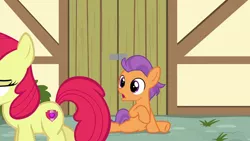 Size: 1280x720 | Tagged: safe, derpibooru import, edit, edited screencap, editor:slayerbvc, screencap, apple bloom, tender taps, earth pony, pony, on your marks, accessory-less edit, colt, female, filly, flexible, image, male, missing accessory, open mouth, png, splits