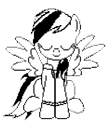 Size: 590x650 | Tagged: safe, artist:horses are fuckin weird, derpibooru import, rainbow dash, pegasus, animated, black and white, clothes, equestale, eyes closed, gif, grayscale, image, jacket, monochrome, pixel art, sans (undertale), sleeping, smiling, sprite, undertale, wings