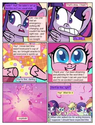 Size: 612x802 | Tagged: safe, artist:winged cat, derpibooru import, edit, edited screencap, screencap, applejack, fluttershy, pinkie pie, rainbow dash, rarity, twilight sparkle, twilight sparkle (alicorn), alicorn, earth pony, pegasus, pony, unicorn, comic:friendship is dragons, my little pony: pony life, princess probz, spoiler:pony life s01e01, collaboration, comic, d:, dialogue, eyelashes, female, gritted teeth, image, looking back, mane six, mare, open mouth, png, screencap comic, smiling, wings