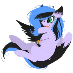 Size: 2449x2449 | Tagged: safe, artist:mediasmile666, derpibooru import, oc, unofficial characters only, pegasus, pony, chest fluff, colored ears, female, flying, high res, image, jewelry, mare, pendant, png, simple background, smiling, solo, transparent background, two toned wings, wings