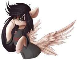 Size: 2768x2167 | Tagged: safe, artist:mediasmile666, banned from derpibooru, deleted from derpibooru, derpibooru import, oc, unofficial characters only, pegasus, pony, boop, bust, clothes, commission, eye clipping through hair, female, floppy ears, glasses, high res, image, mare, png, self-boop, shirt, simple background, solo, spread wings, t-shirt, transparent background, wings